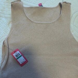 Vince Camuto Women's Metallic Ribbed Sleeveless Sweater size M-Sepia Rose